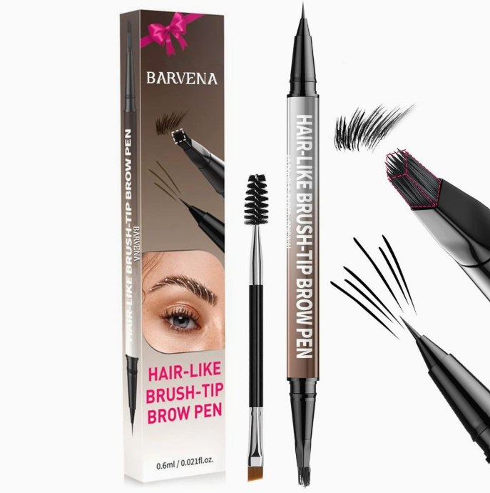 BARVENA dual-ended eyebrow pencil with spoolie brush and brush-tip applicator, fine brow lines