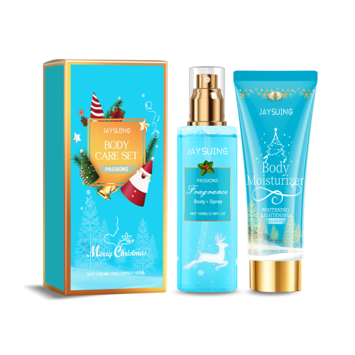 Christmas body care set: JAYSUING body spray and body moisturizer, blue packaging