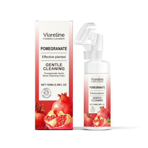 Foaming pomegranate cleanser with pump bottle and product box, white label
