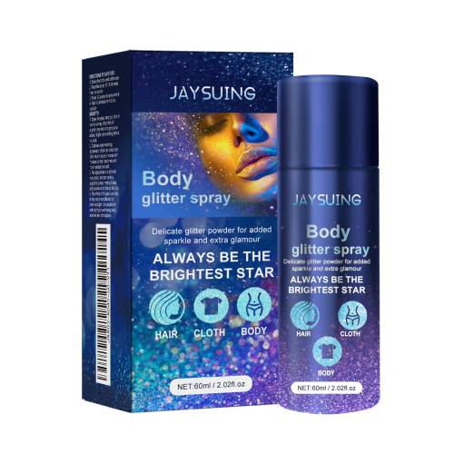 Jaysuing body glitter spray bottle with blue cap and glitter powder box