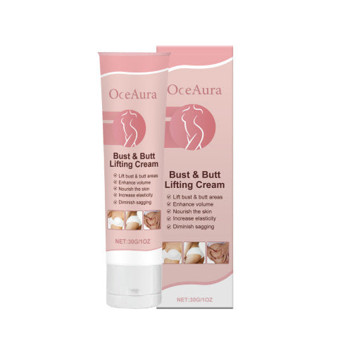 OceAura bust & butt lifting cream tube with screw cap, pink label, 30g