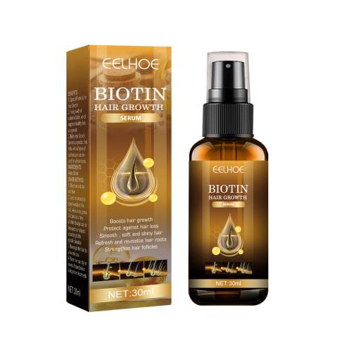 EELHOE Biotin hair growth spray bottle with amber liquid and mist sprayer, 30 ml