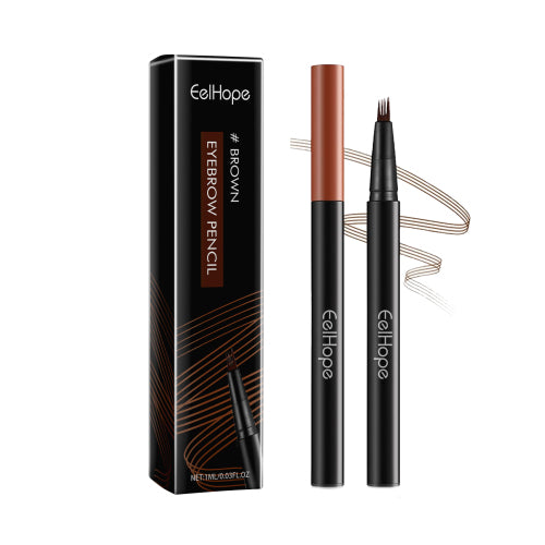Eyebrow pencil with four-claw applicator, brown shade, slim retractable tube