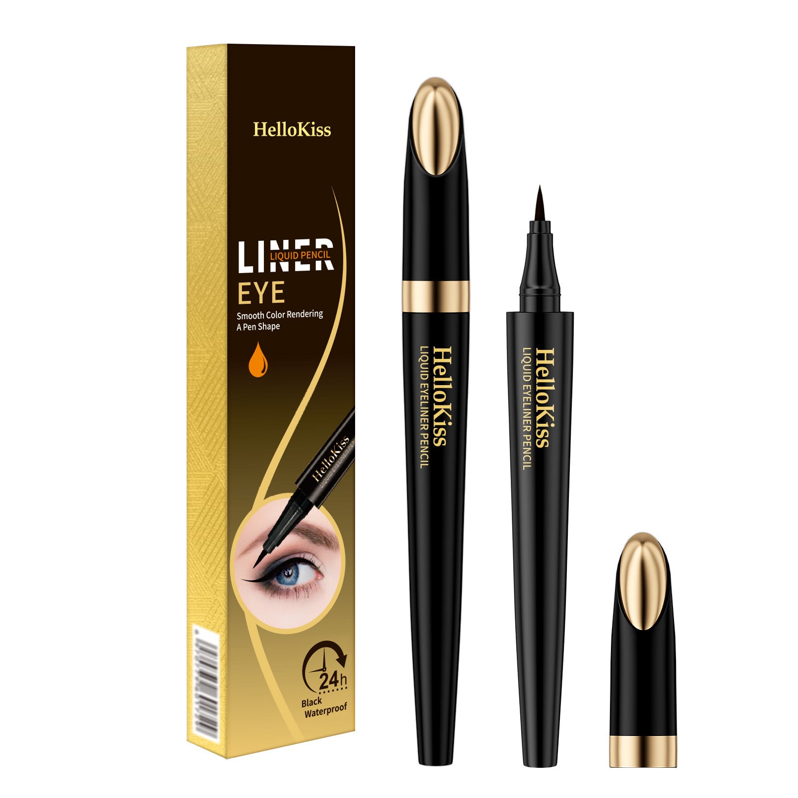 HelloKiss liquid eyeliner pen, black waterproof smudge-proof tip and cap