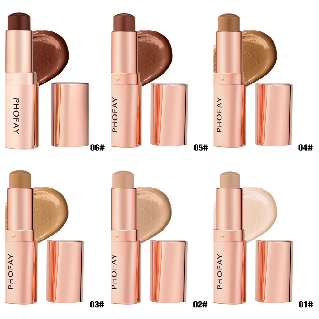 Contour Stick shades 01–06 lineup, bullets and swatches displayed.