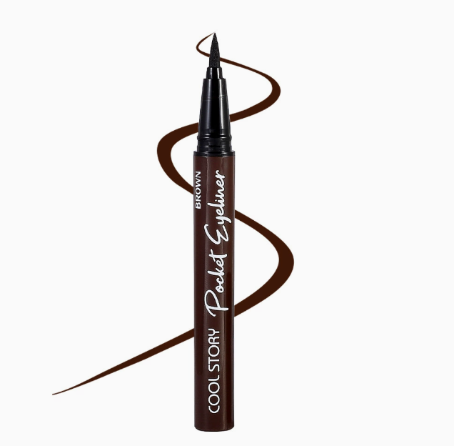Brown liquid eyeliner pen with fine felt-tip applicator