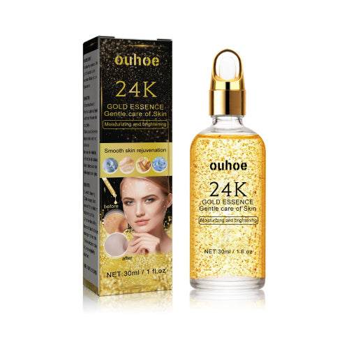 OUHOE 24K Gold Essence facial essence bottle with gold cap, shown with box