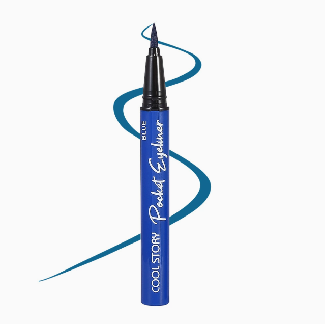 Blue liquid eyeliner pen with fine felt-tip applicator