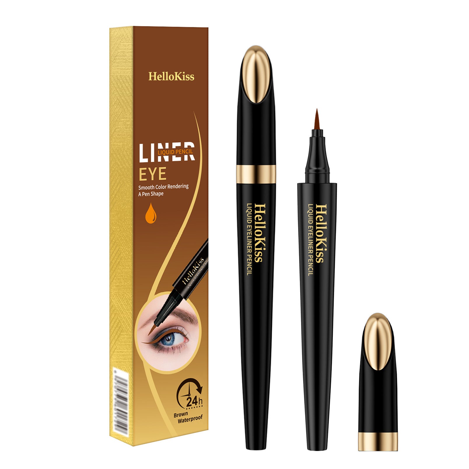 HelloKiss liquid eyeliner pen, brown waterproof smudge-proof tip and cap