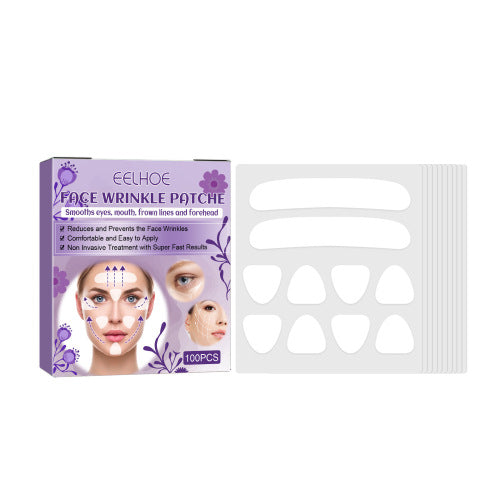 Anti-wrinkle silicone face patches in box with perforated patch sheet