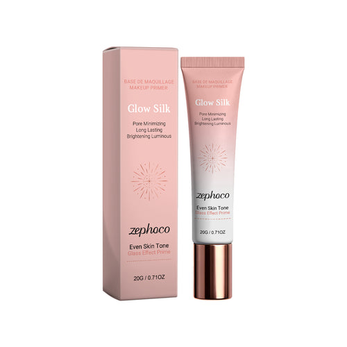 Brightening skincare primer tube and box, pink with copper bottom