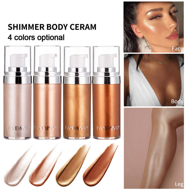 Shimmer body highlighter set: four pump bottles with pearly and bronze shade tones