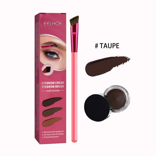 Eyebrow cream and angled brush set in taupe, with compact tinted cream