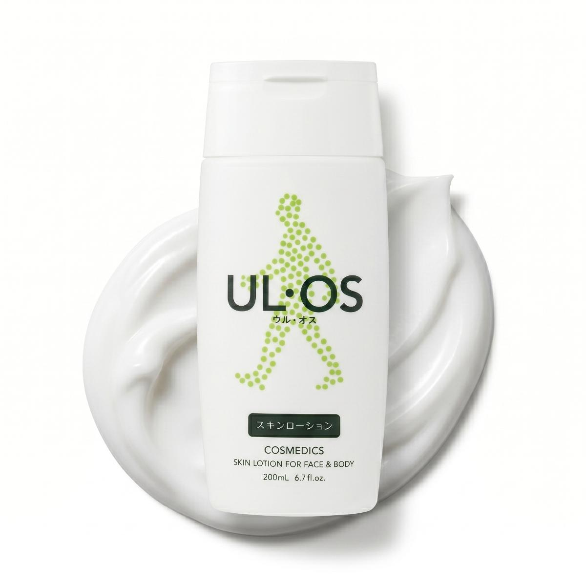 UL·OS all-in-one skin lotion bottle, 200 ml, white with green label