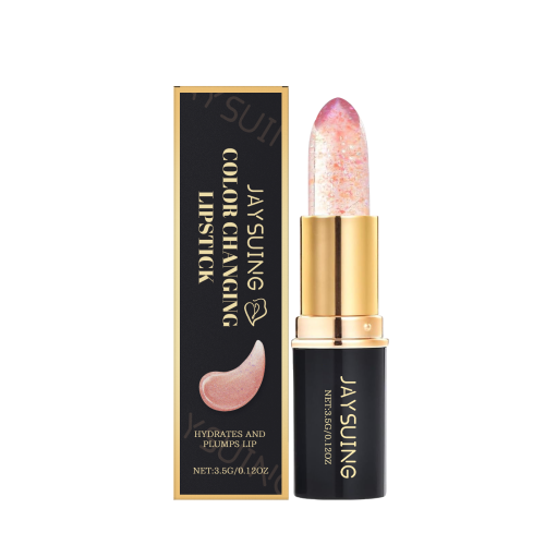 Jaysuing color-changing lip balm with gold cap and black tube