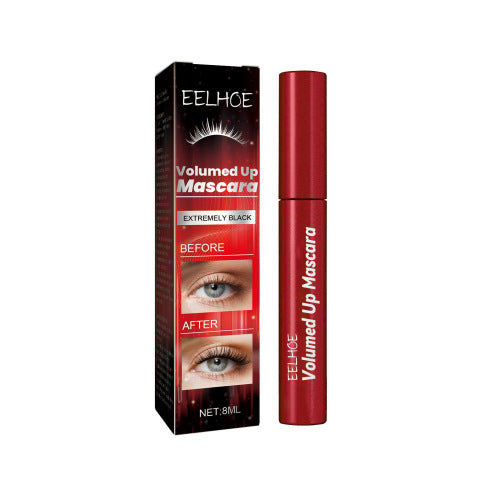 Black mascara in red tube with EELHOE Volumed Up Mascara box, labeled Extremely Black