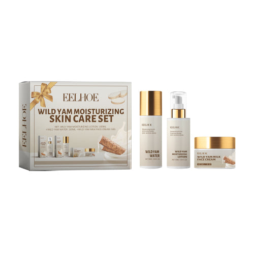 EELHOE wild yam moisturizing skincare set with bottles and cream jar