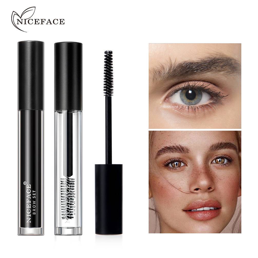 Eyebrow gel set with black and clear tubes plus spoolie brush for shaping brows