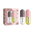 Lip moisturizing capsule set with two balm tubes, white caps, dark and pink shades