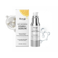 Hoygi vitamin C serum bottle with pump and boxed label, silver and white packaging