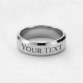Men's engraved ring in polished stainless steel with 'YOUR TEXT' lettering