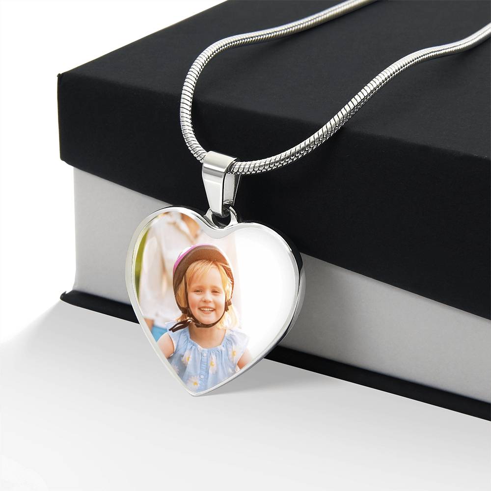 Silver heart photo locket necklace with rhinestone chain and heart pendant