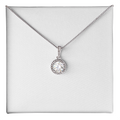 Silver-tone pendant necklace with round crystal halo and thin chain with clasp