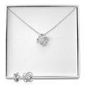Silver-tone heart love-knot necklace and matching stud earrings in gift box