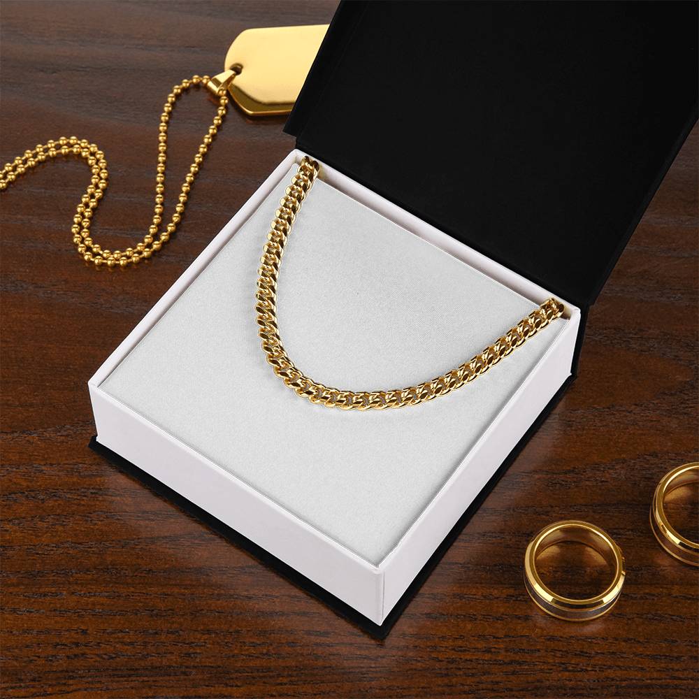 Gold-tone Cuban link chain necklace with reflective interlocking links