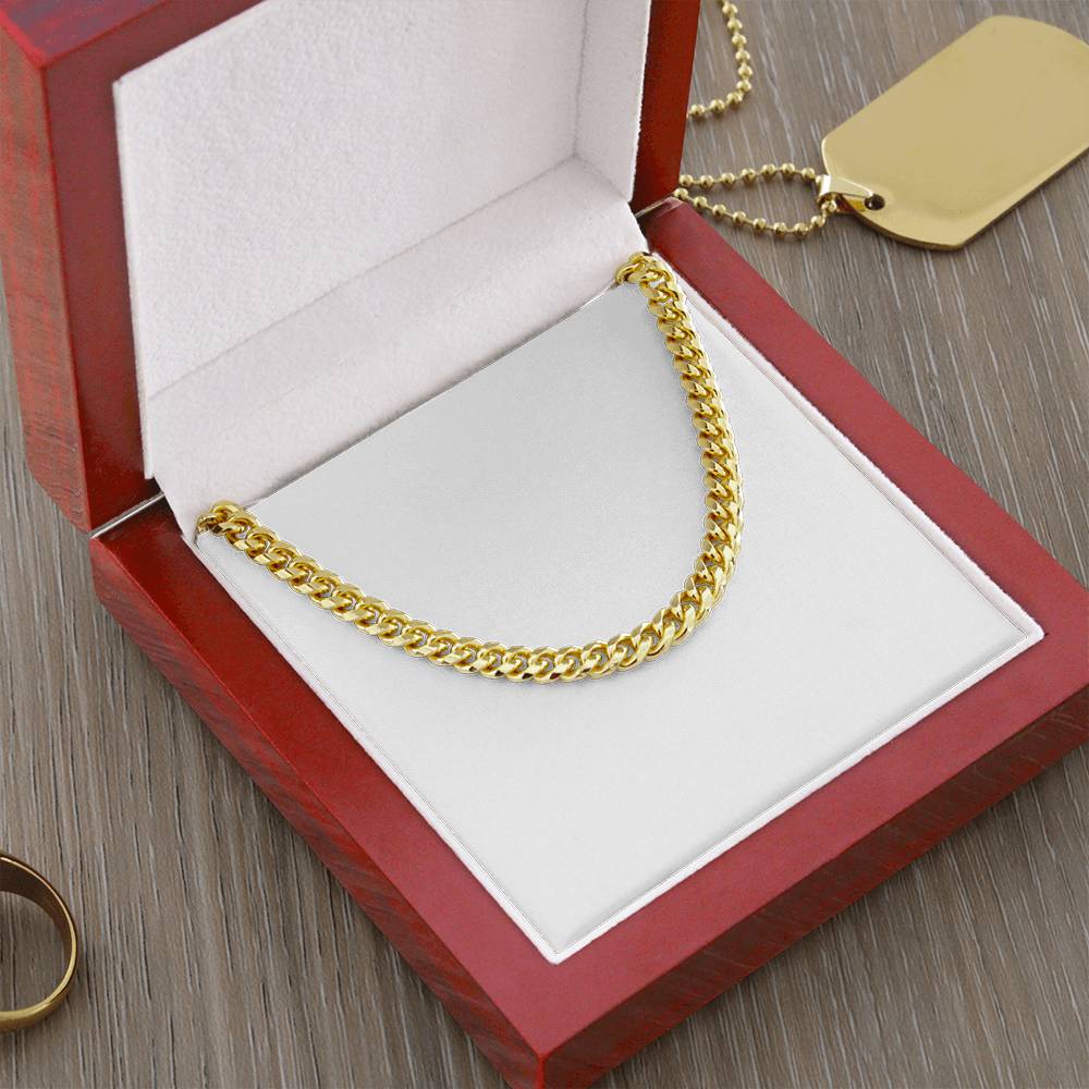 Gold-tone Cuban link chain necklace with smooth, interlocking curb links