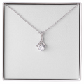 White gold necklace with teardrop pendant and clear round stone, cable chain