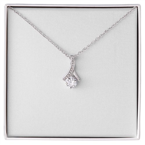 White gold necklace with teardrop pendant and clear round stone, cable chain