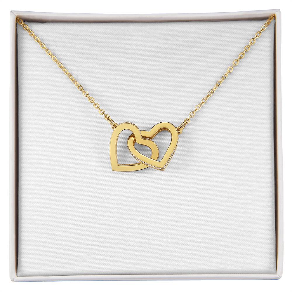 Interlocking hearts pendant necklace in yellow gold finish, with chain