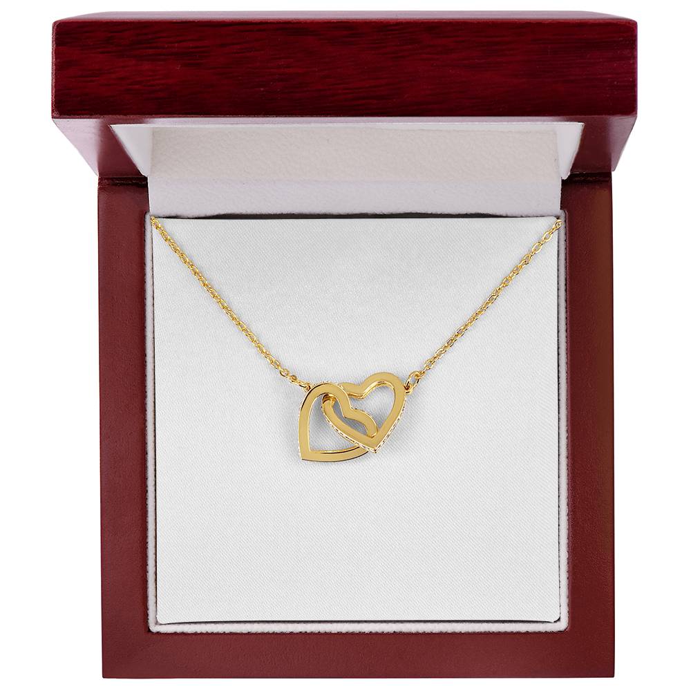 Interlocking hearts pendant necklace in yellow gold finish, with chain