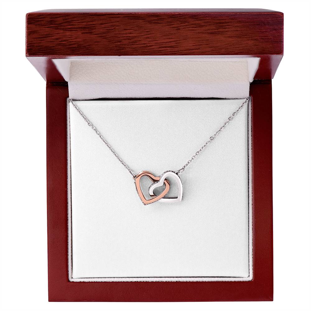 Interlocking hearts pendant necklace, rose-and-silver tones, with chain