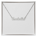 Silver-tone name pendant necklace with “Isabellla” script on a chain