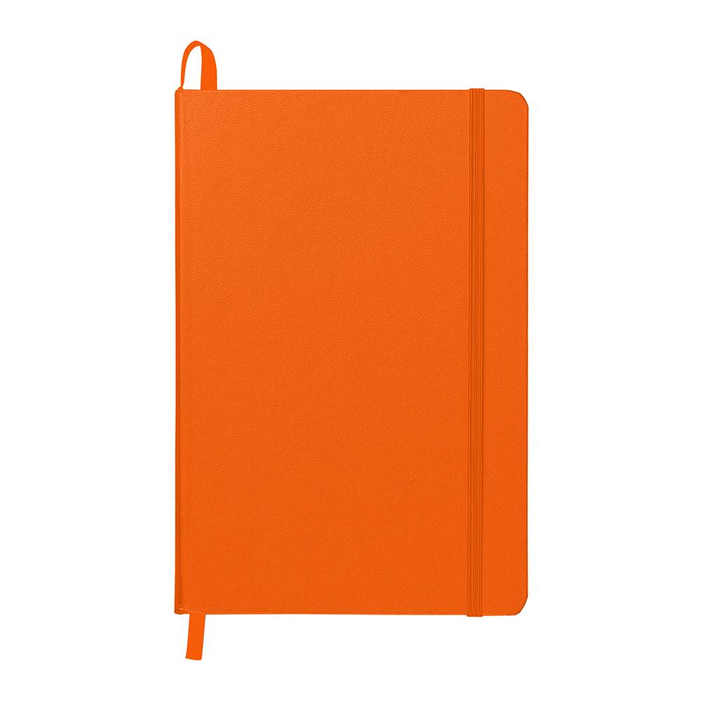 Orange journal with elastic closure and matching tab bookmark loop