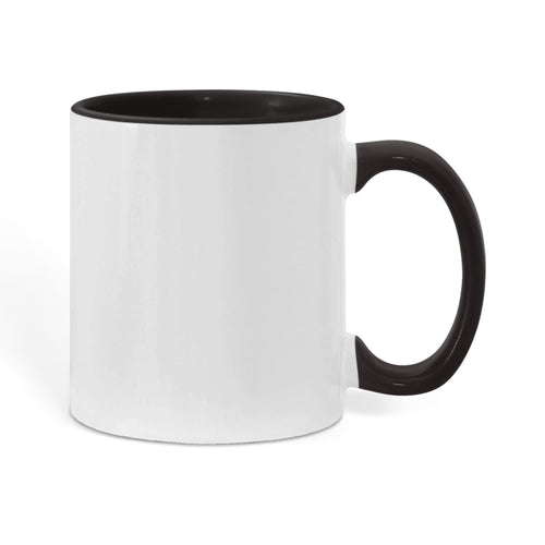 Color accent mug with black rim and handle, white body