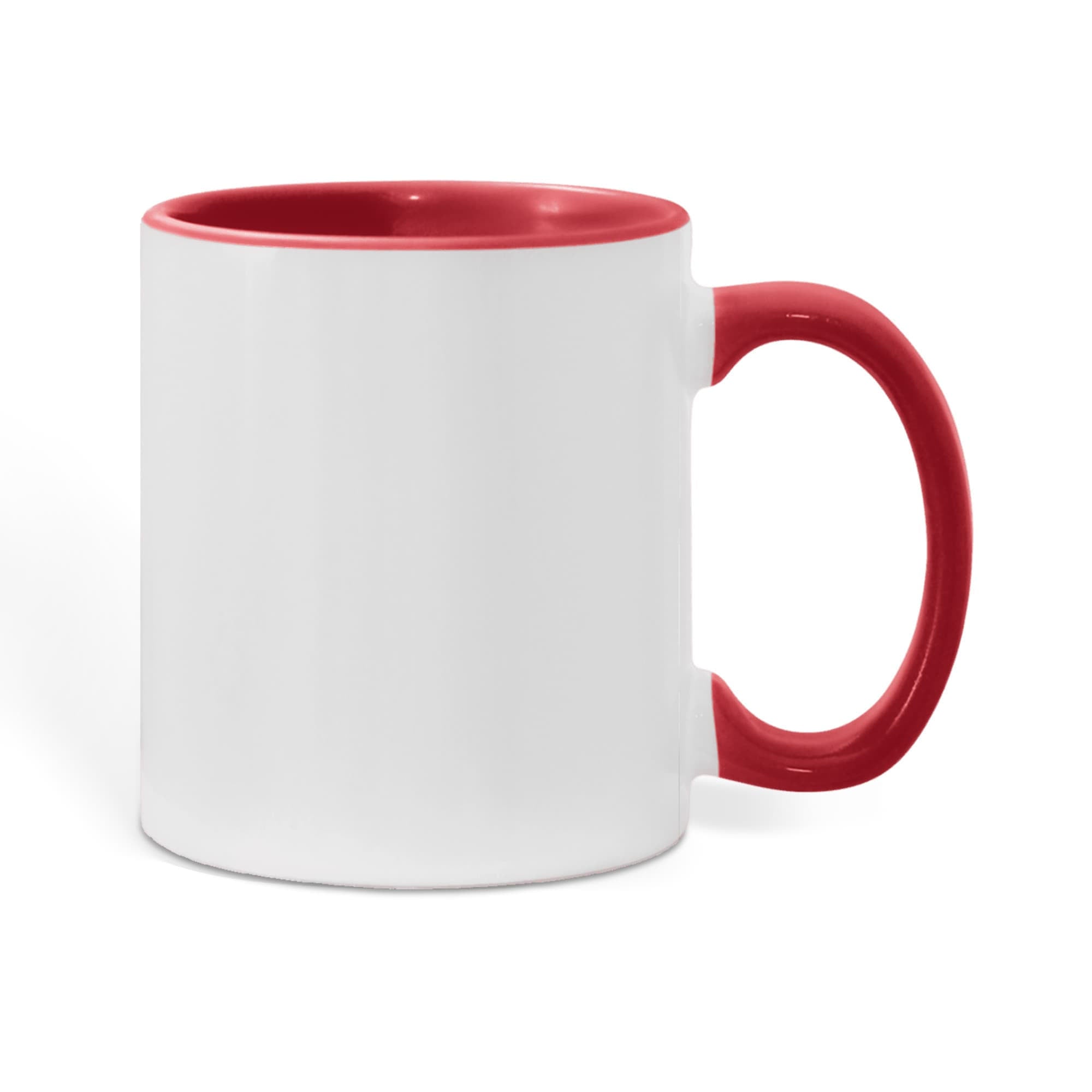 Color accent mug with red rim and handle, white body