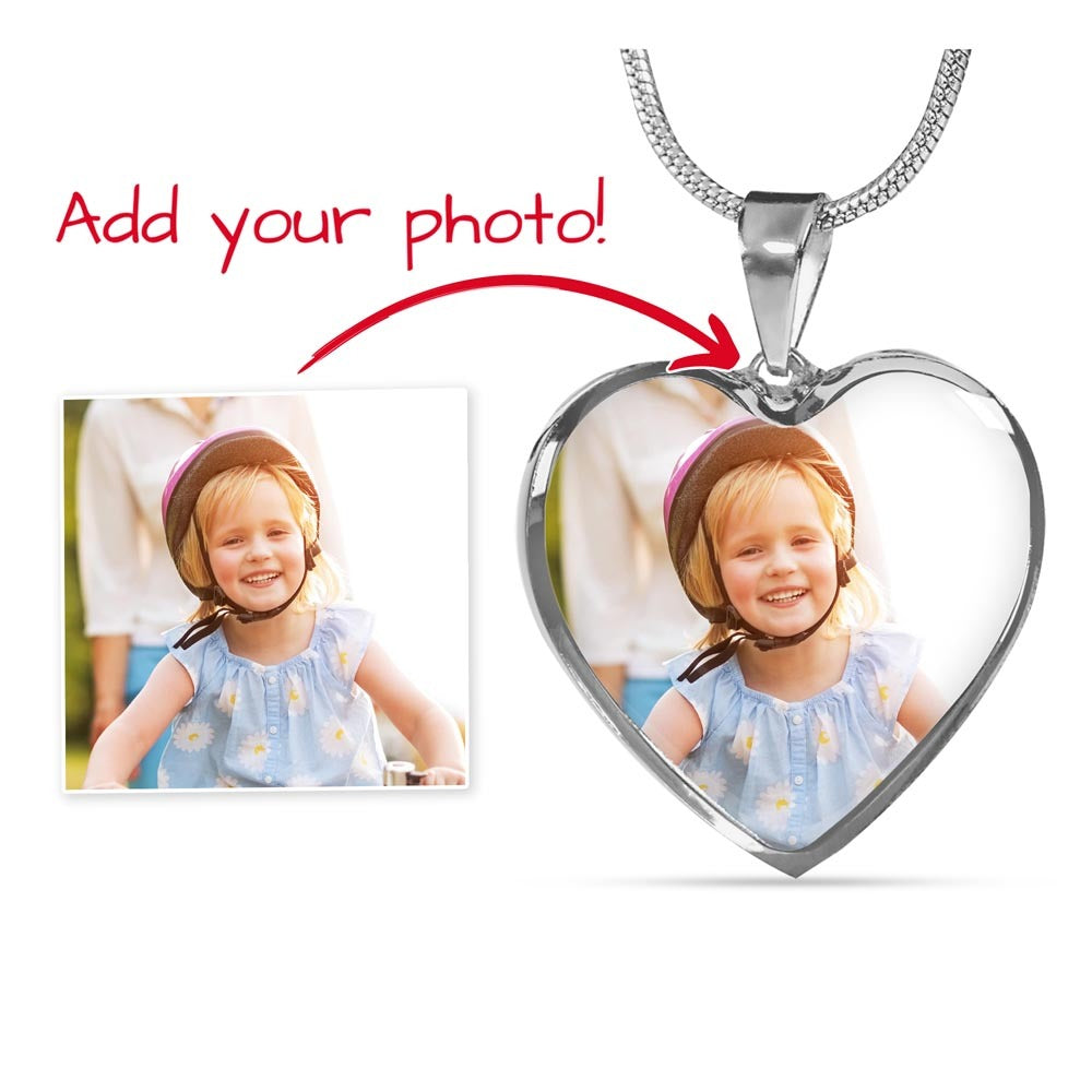 Silver heart photo locket necklace with clear heart pendant and photo insert