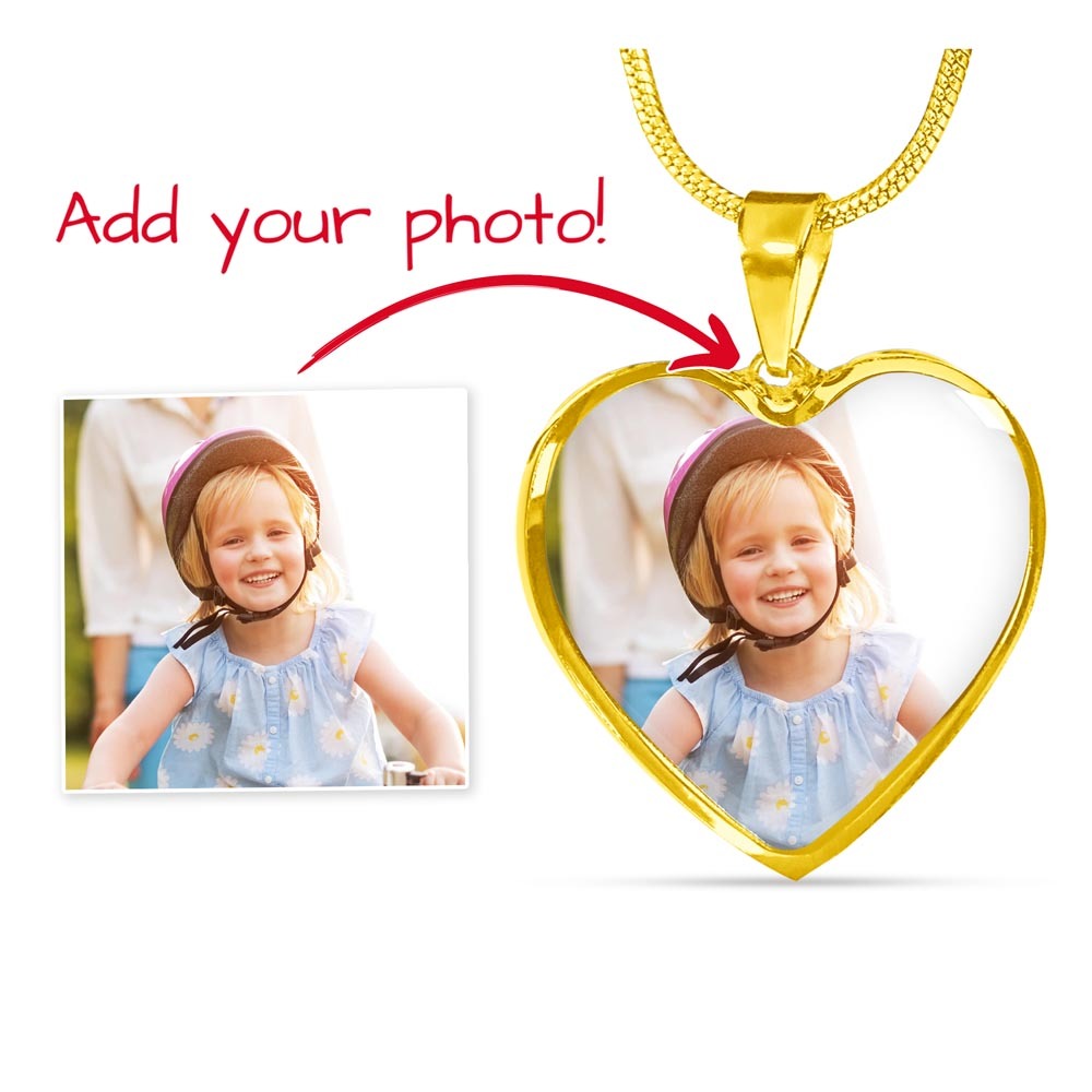 Gold heart photo locket necklace with clear heart pendant and photo insert
