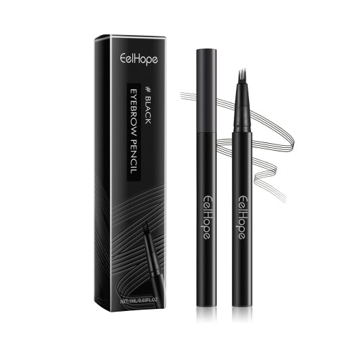 Eyebrow pencil with four-claw applicator, black shade, slim retractable tube