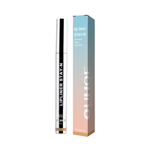 Light brown lip liner pencil with retractable tube and matching product box