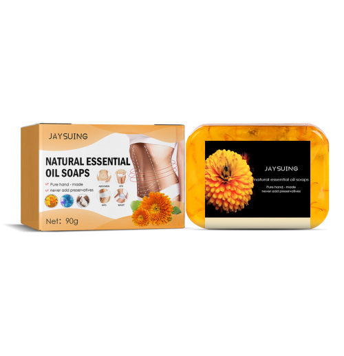 Body shaping soap with box, amber bar and flower graphic label