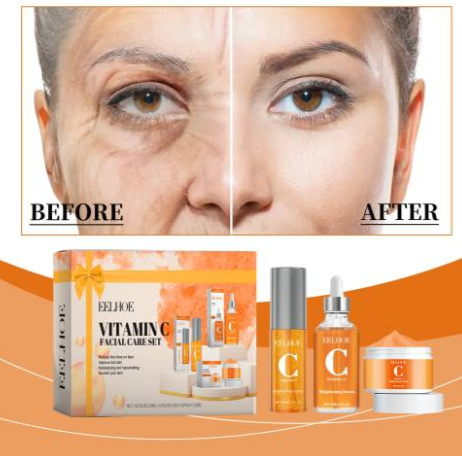 Eelhoe Vitamin C facial care set with serum bottle and cream jar