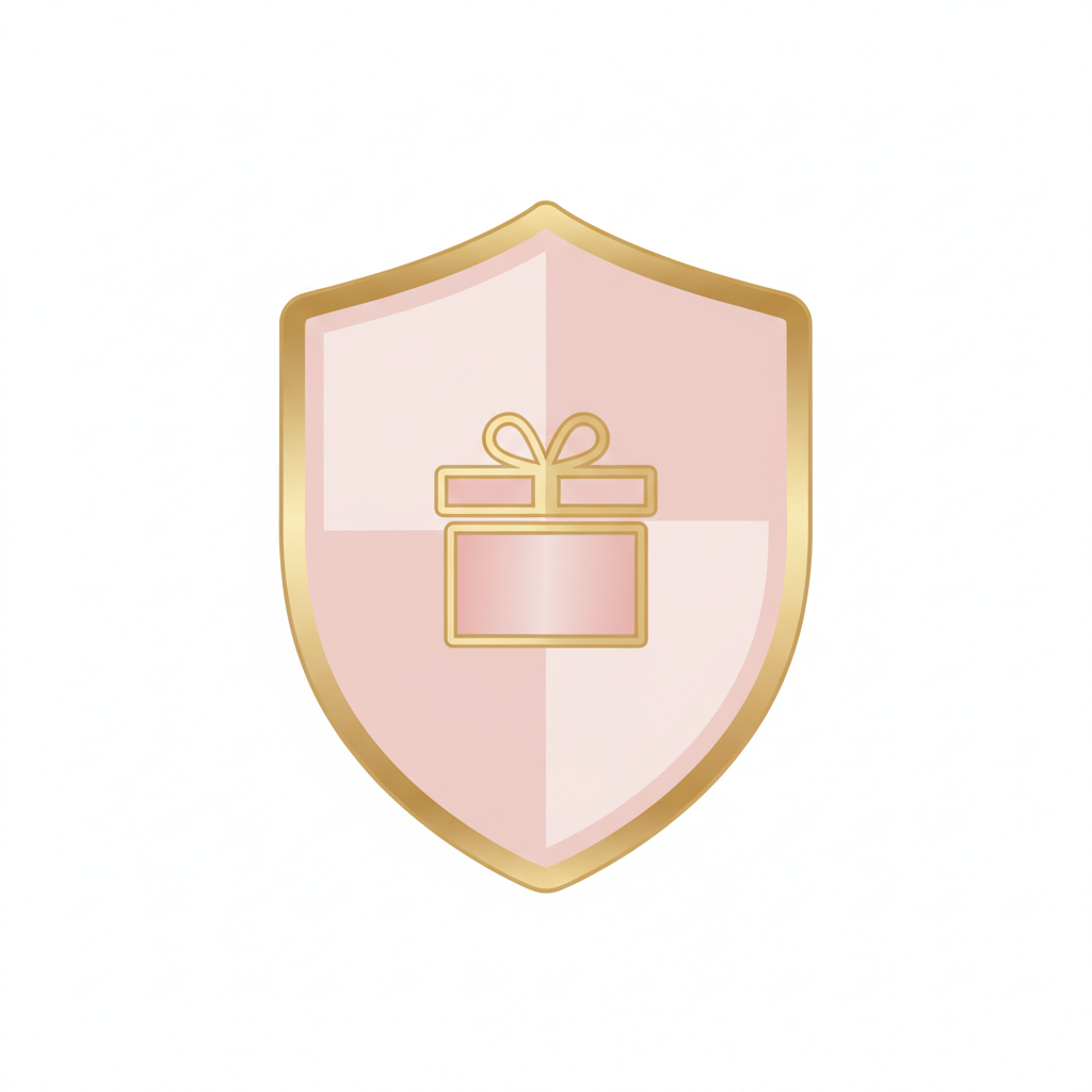 Package protection shield icon with gift box emblem